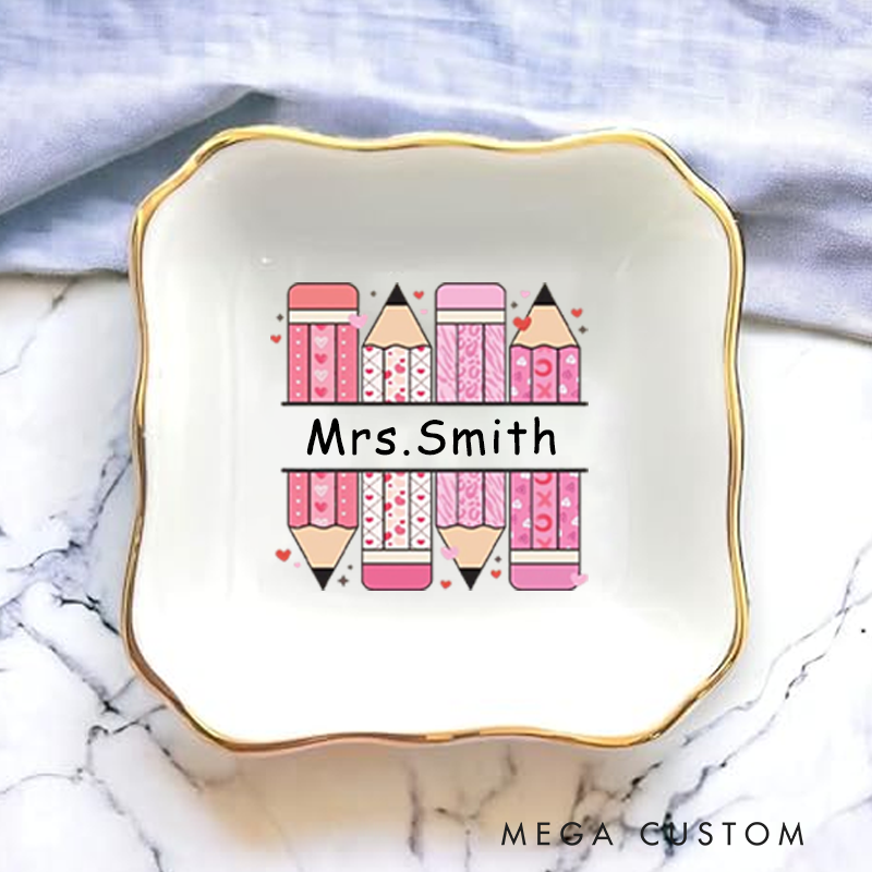Personalized Jewelry Dish for Teacher Cute Design Irregular Square Ceramic Ring Dish Teacher Appreciation Gift