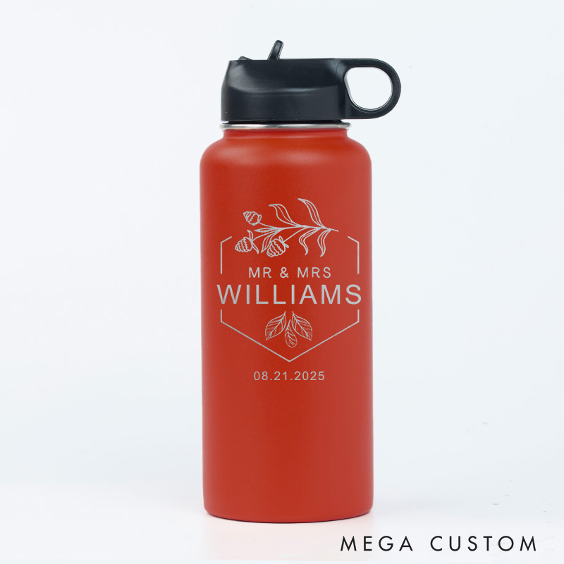 Personalized Mr and Mrs Acorns Couple 32oz Insulated Bottle with Straw