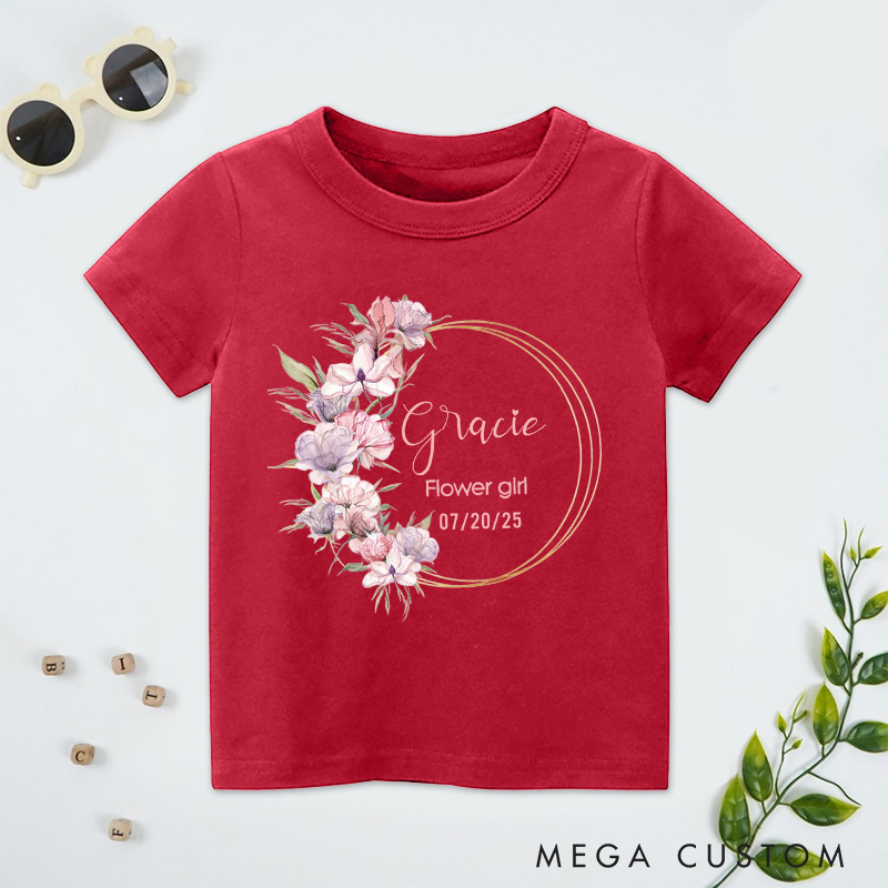 Personalized Delicate Flower Wreath T-Shirt for Wedding Flower Girl