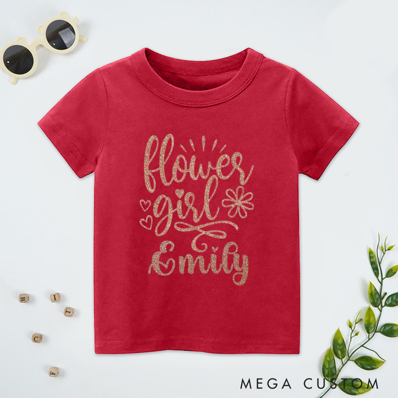 Personalized Personalized Glitter Wedding Flower Girl T-Shirt 