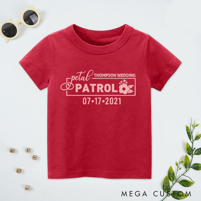 Personalized Elegant Floral Petal Patrol Wedding Flower Girl T-Shirt 