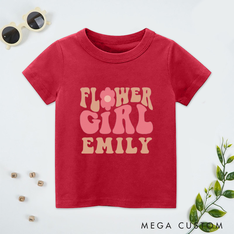 Personalized Retro Groovy Flower Girl Wedding Flower Girl T-Shirt 