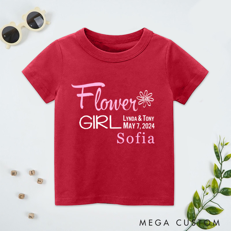 Personalized Flower Girl with Names and Date Wedding Flower Girl T-Shirt 