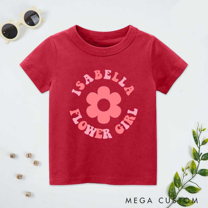 Personalized Retro-Inspired Flower Girl with Name Wedding Flower Girl T-Shirt 