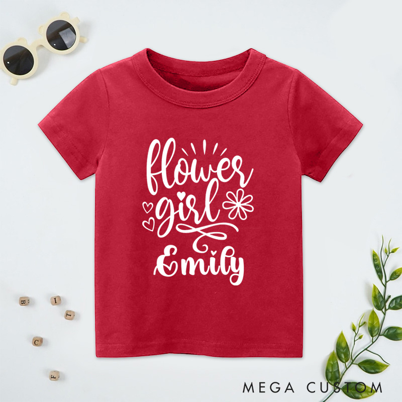 Personalized Elegant Flower Girl with Hearts and Floral Wedding Flower Girl T-Shirt 