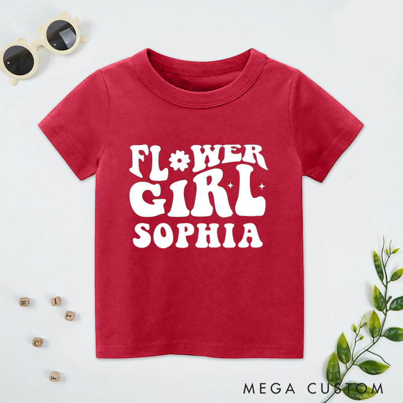 Personalized Groovy Retro Flower Girl Wedding Flower Girl T-Shirt 
