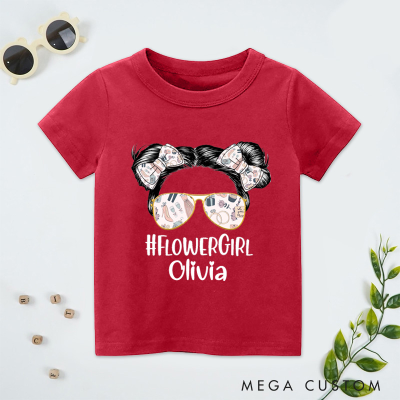 Personalized Trendy Flower Girl with Sunglasses and Bows Wedding Flower Girl T-Shirt 
