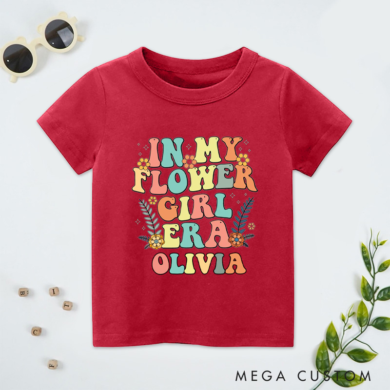 Personalized Colorful Retro In My Flower Girl Era Wedding Flower Girl T-Shirt 