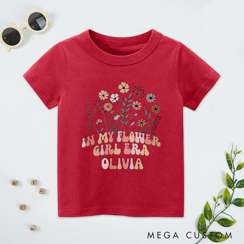 Personalized Whimsical In My Flower Girl Era with Floral Garden Wedding Flower Girl T-Shirt 