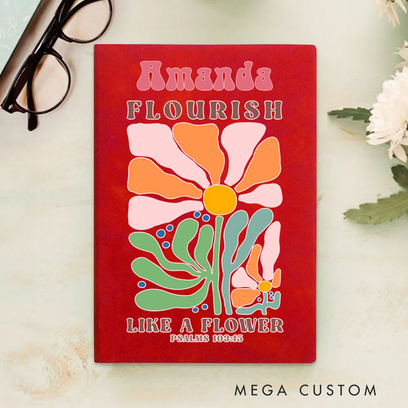 Personalized Multicolor Flourish Like a Flower A5 Sheepskin Suede Notebook with Name Baptism Birthday Gift for Christians  