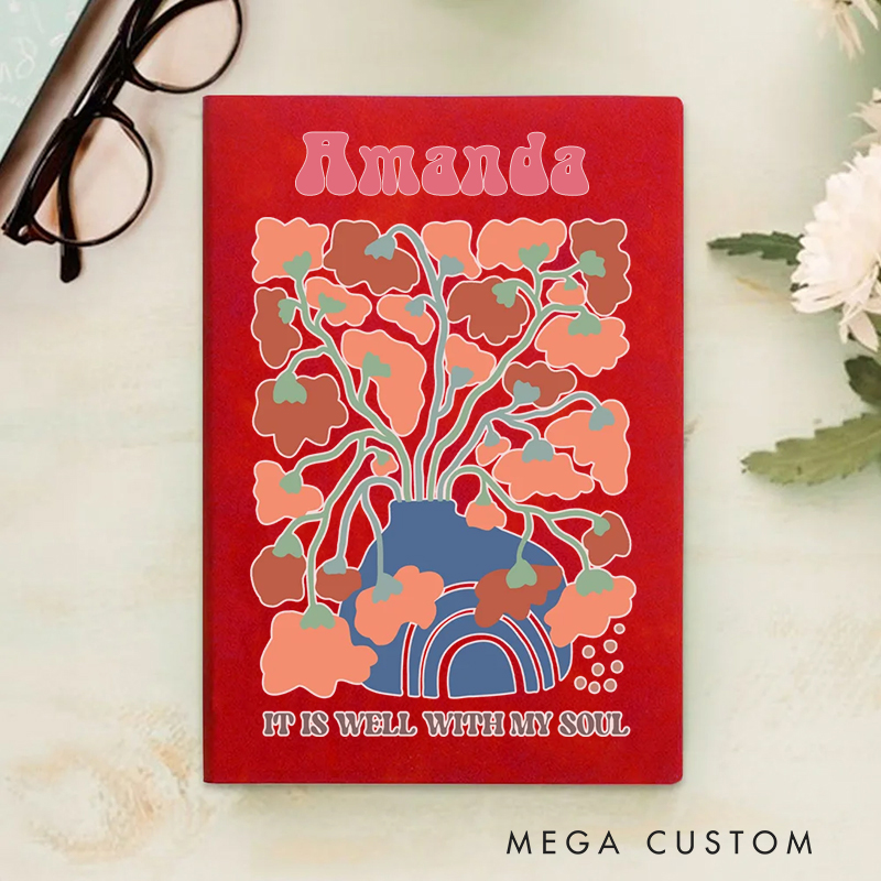 Personalized Multicolor It Is Well with My Soul A5 Sheepskin Suede Notebook with Name Baptism Birthday Gift for Christians  