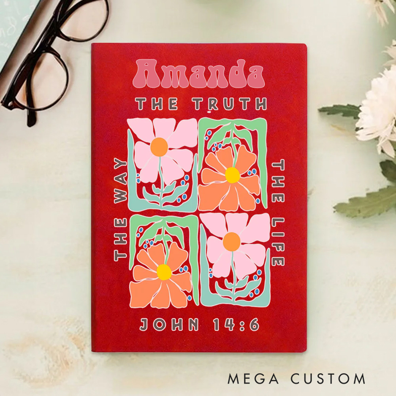 Personalized the Truth the Way the Life A5 Sheepskin Suede Notebook with Name Baptism Birthday Gift for Christians  