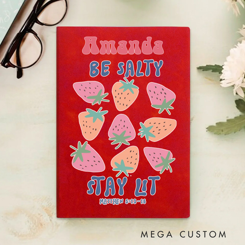 Personalized Be Salty Stay Lit A5 Sheepskin Suede Notebook with Name Baptism Birthday Gift for Christians  