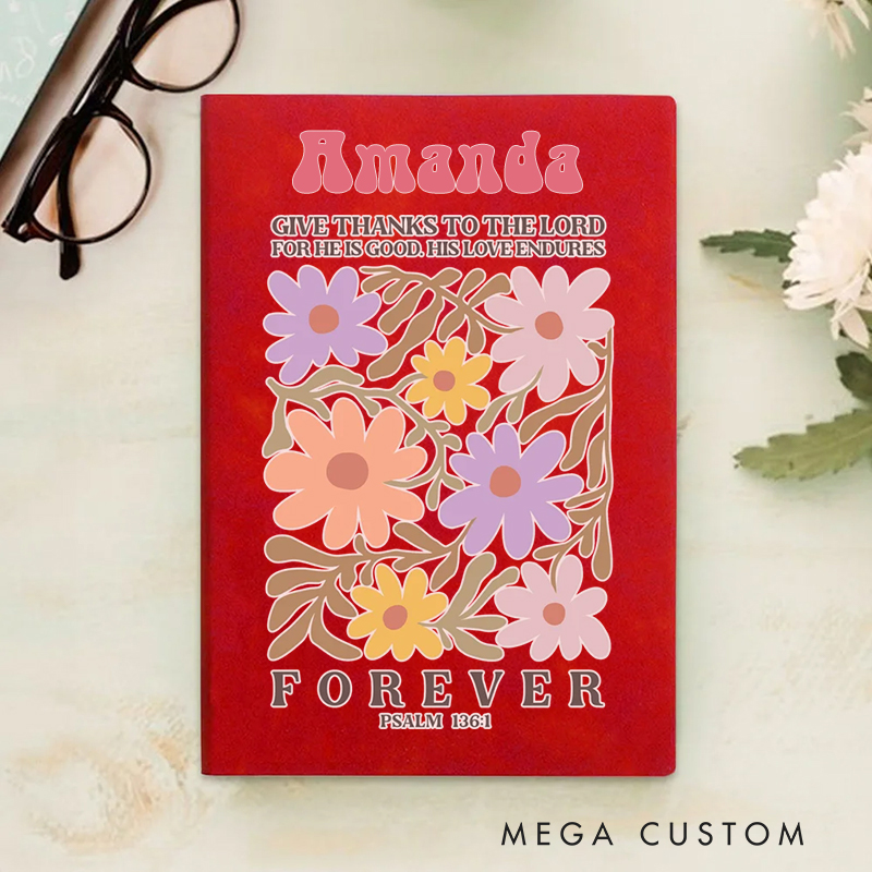 Personalized Give Thanks to the Lord A5 Sheepskin Suede Notebook with Name Baptism Birthday Gift for Christians  