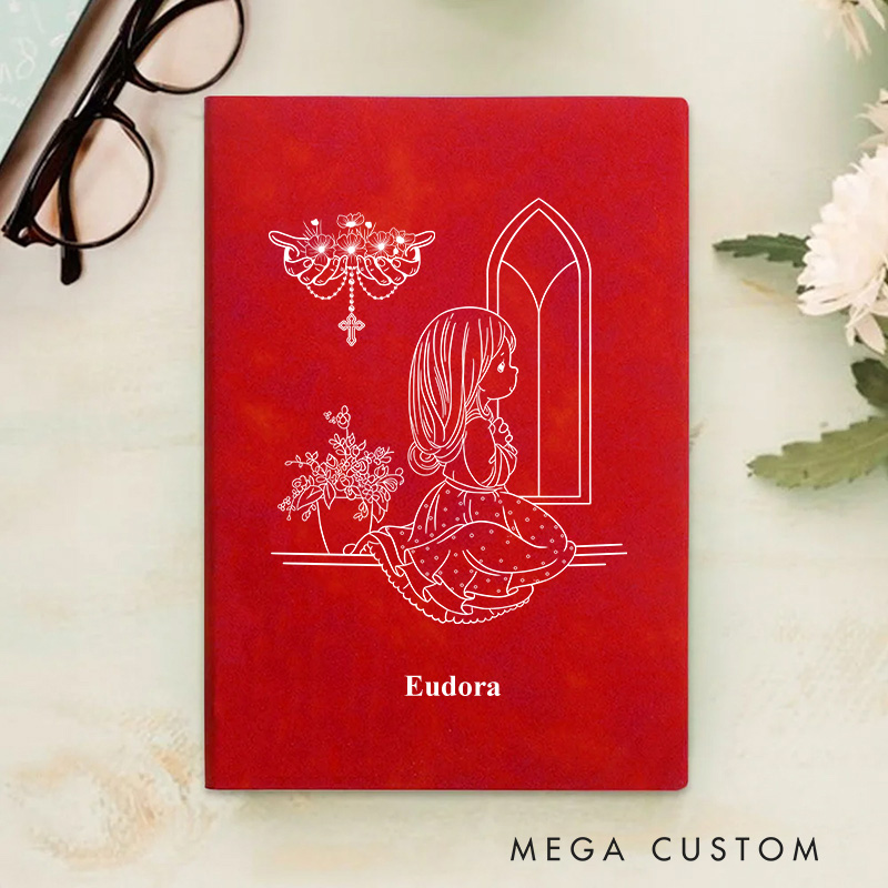Personalized Leather Birth Flower Kid Christian Notebook with Name Gift for Kids Gift for Girls Boys Baptism Gift Birthday Gift Religious Gift