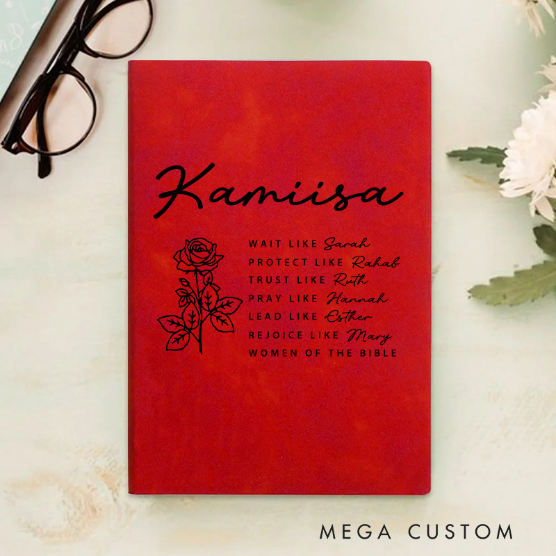 Personalized Minimalist Birth Flower Prayer Journal Leather A5 Notebook with Study Journal Birthday Gift Religious Gift Baptism Gift for Christian