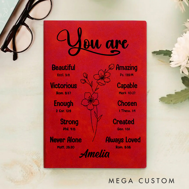 Personalized You are Inspiration A5 Leather Prayer Journal Notebook with Birth Flower and Name Christian Gift for Her Baptism Birthday Gift for Women