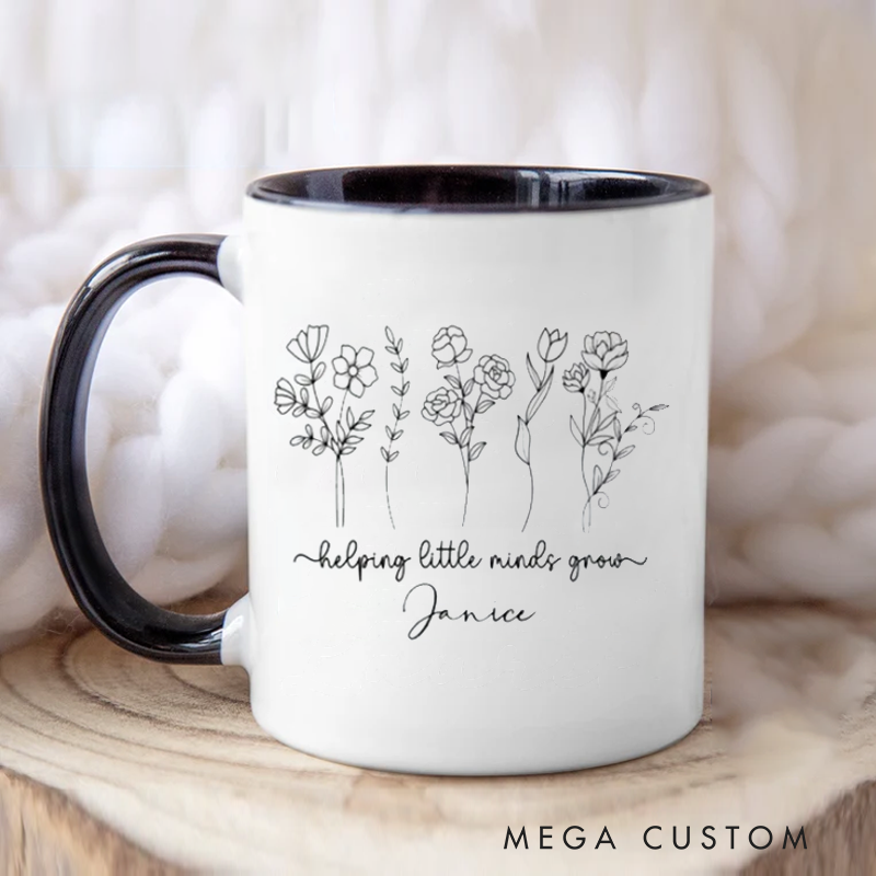 Personalized Teacher Floral Mug Helping Little Minds Grow Teacher Appreciation Coffee Mug Gift