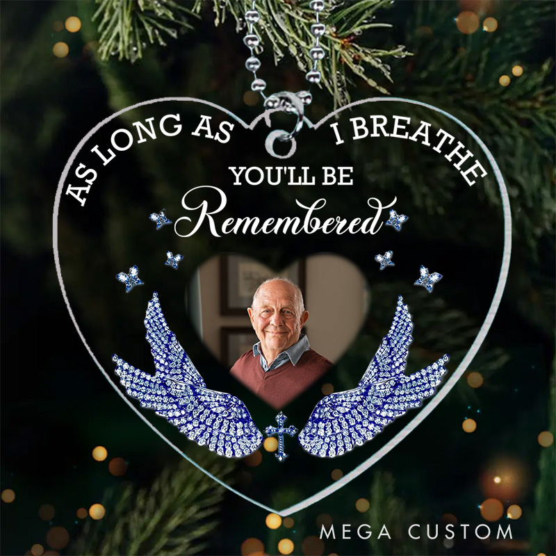 [Copy][Copy][Copy]Personalized Heart Shaped Memorial Ornament With Angel Wings Rose Accents Custom Photo Name Your Wings Were Ready Keepsake