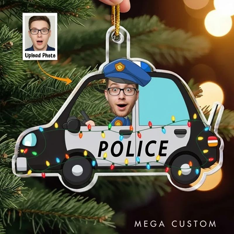 Personalized Police Car Ornament Custom Face Gift for Law Enforcement Children