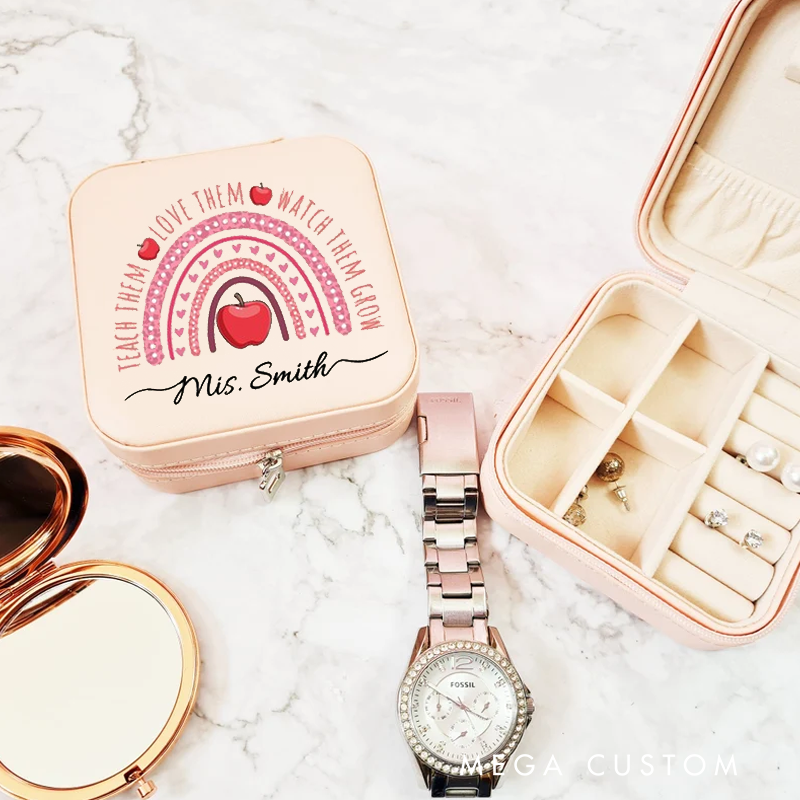 Personalized Jewelry Box for Teacher Teach Them Love Them Watch Them Grow Leather Jewelry Box Travel Accessory Gift Teacher Appreciation Gift 
