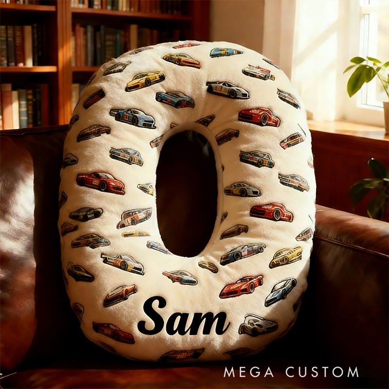 Personalized Racing Letter Pillow Custom Name and Alphabet Initial Shaped Cushion Graphic 3D Print Gift for Car Enthusiasts and Racing Lovers