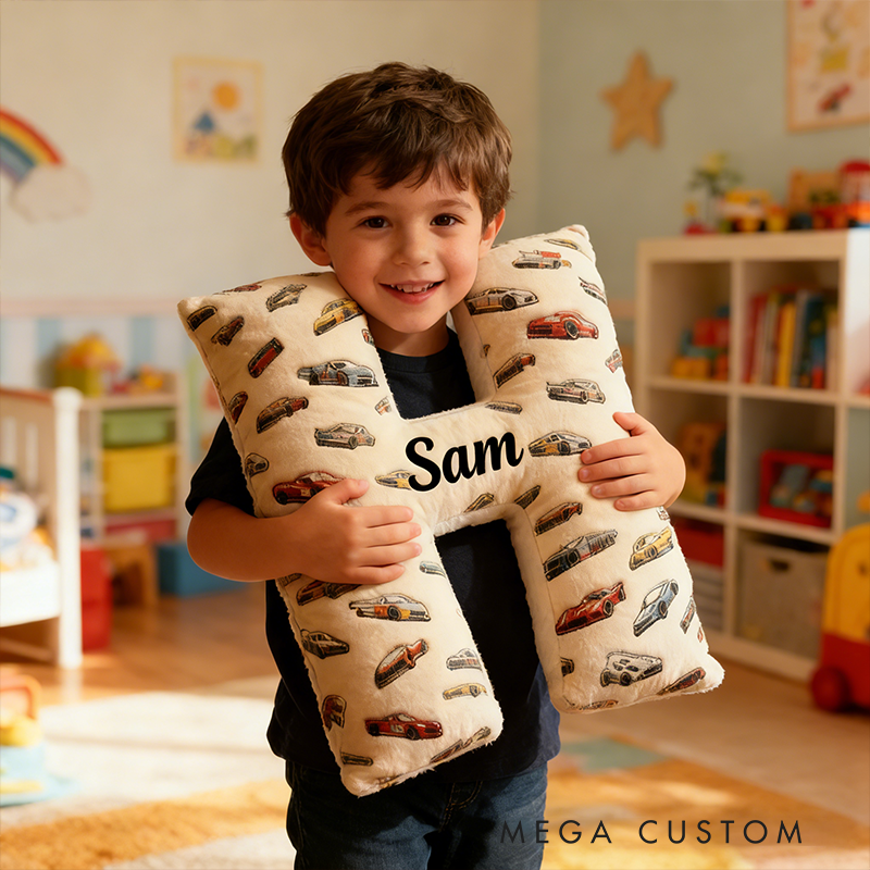 Personalized Racing Letter Pillow Custom Name and Alphabet Initial Shaped Cushion Graphic 3D Print Gift for Car Enthusiasts and Racing Lovers