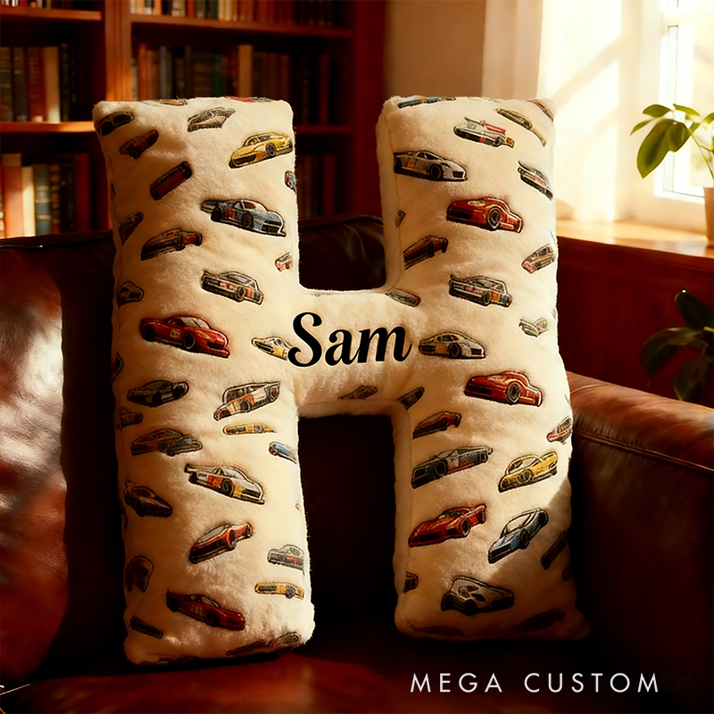 Personalized Racing Letter Pillow Custom Name and Alphabet Initial Shaped Cushion Graphic 3D Print Gift for Car Enthusiasts and Racing Lovers