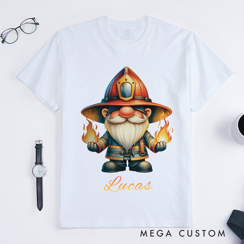 Personalized Fireman Gnomes Cute Design Gift Firefighter T-Shirt