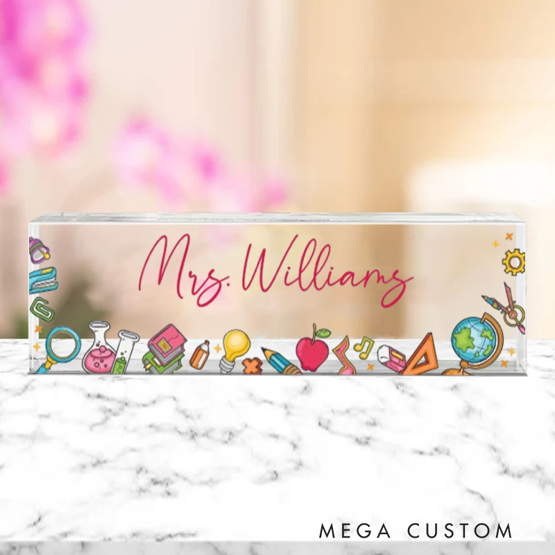 Personalized Teacher Acrylic Desk Name Plate Teacher Desk Sign Acrylic Plaque Teacher Appreciation Gift Back to School Gift