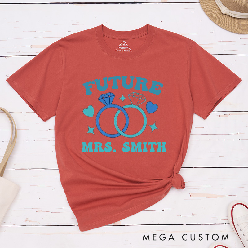 Personalized Playful Future Mrs with Intertwined Rings Fiancee Engagement Fiancée Classic T-Shirt