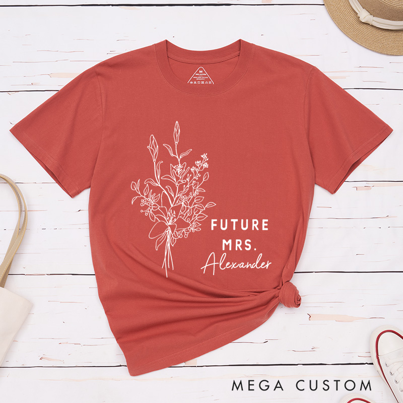 Personalized Elegant Hand-Drawn Lily Flowers Future Mers Fiancee Engagement Fiancée Classic T-Shirt