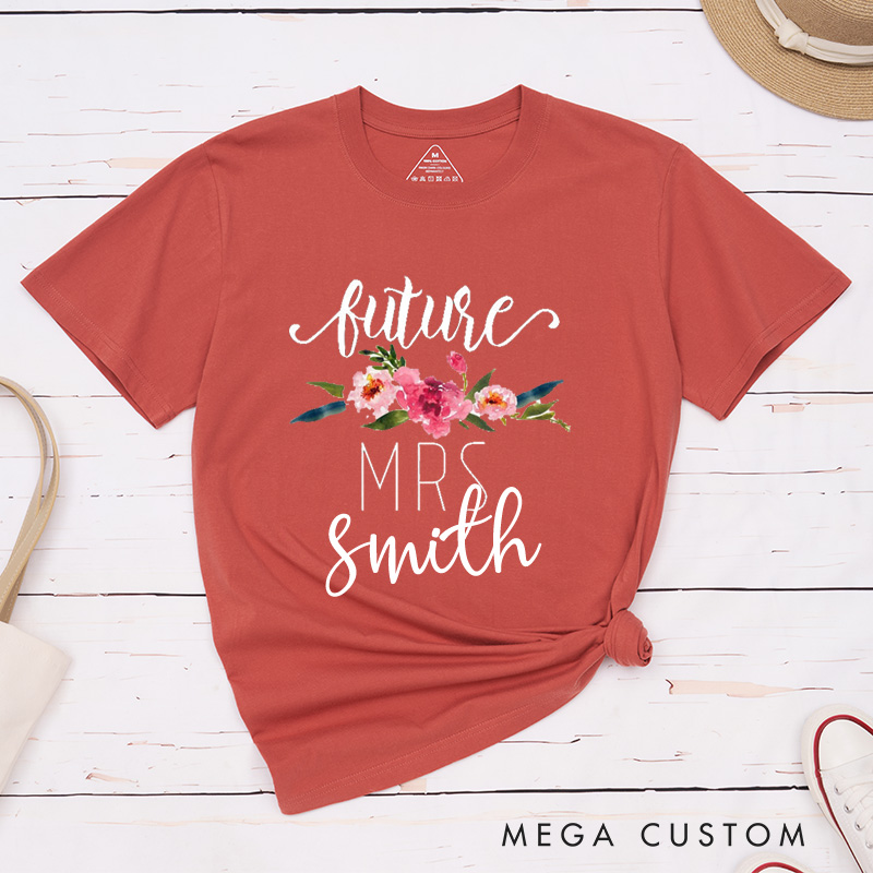 Personalized Watercolor Floral Future Mrs Fiancee Engagement Fiancée Classic T-Shirt