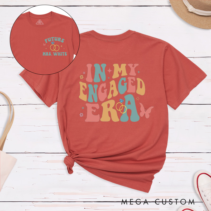 Personalized Pastel Colors In My Engaged Era Future Mrs with Rings and Butterflies Fiancee Engagement Fiancée Classic T-Shirt