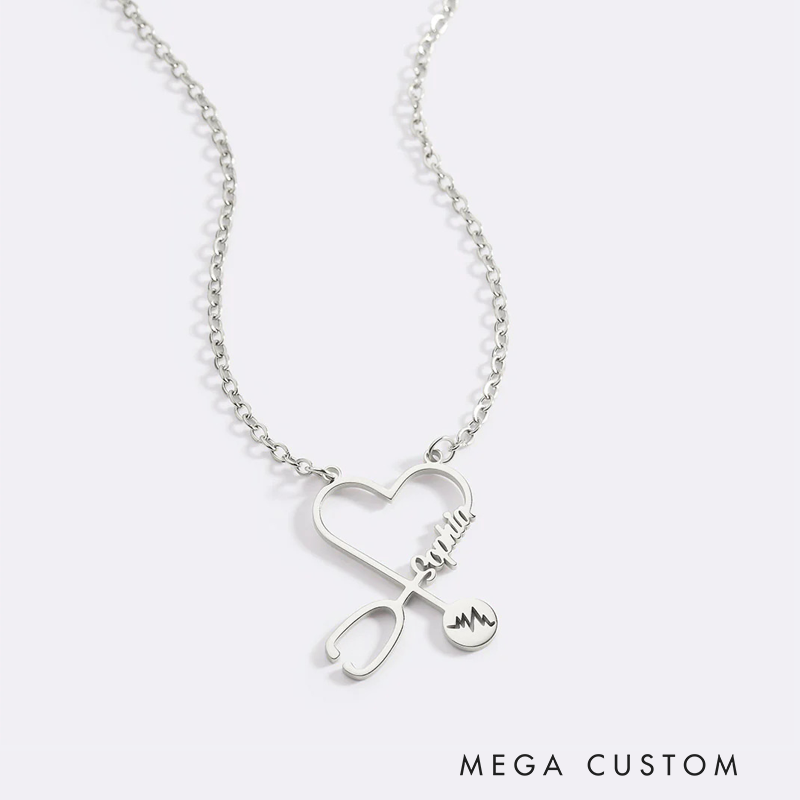 Personalized Nurse Name Stethoscope Heart Necklace Medical Staff Jewelry Gift Nurse Doctor Gift
