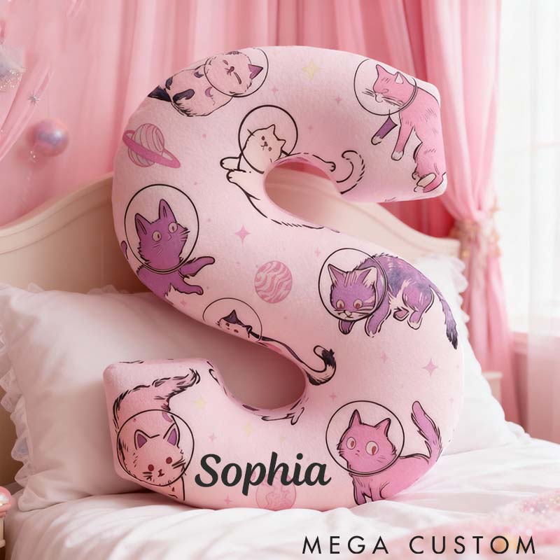 Personalized Cat Lover Pink Space Kitty Letter Pillow Graphic 3D Print Pillow