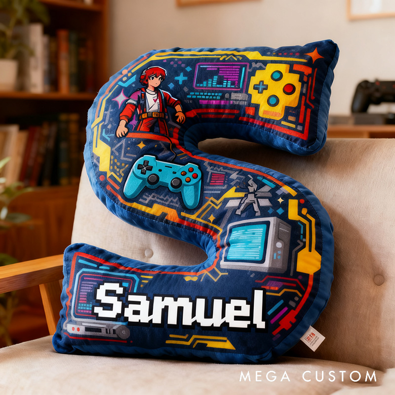 Personalized Game Controller Letter Pillow for Game Lovers Plush Pillow Christmas Birthday Gift for Kids