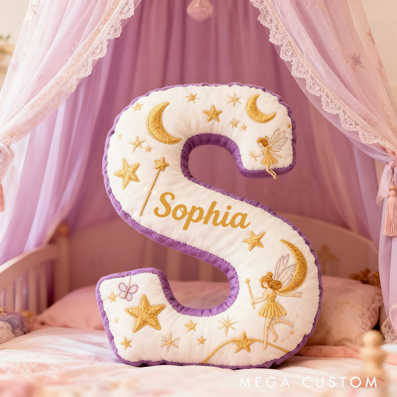 Personalized Graphic 3D Print Flower Fairy Letter Pillow with Your Own Name Soft Stuffed Toy for Kids Unique Decorative Cushion for Girls' Room