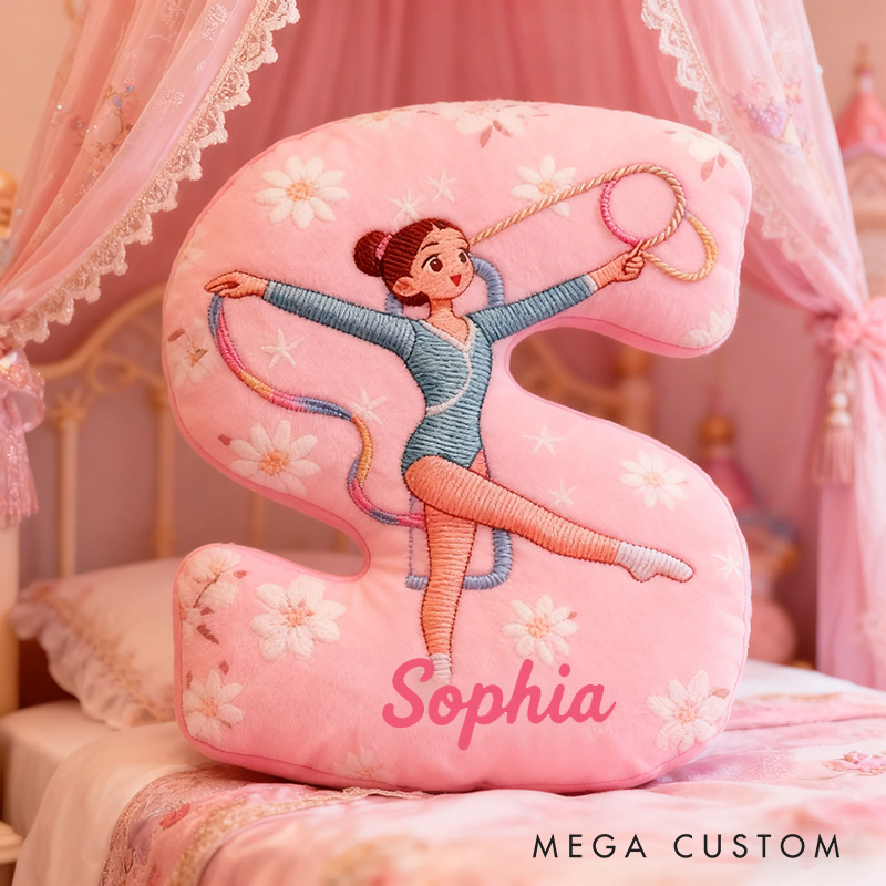 Personalized Graphic 3D Print Gymnastics Girl Pillow with Your Name Soft Stuffed Toy for Kids Unique Decorative Cushion for Girls' Room
