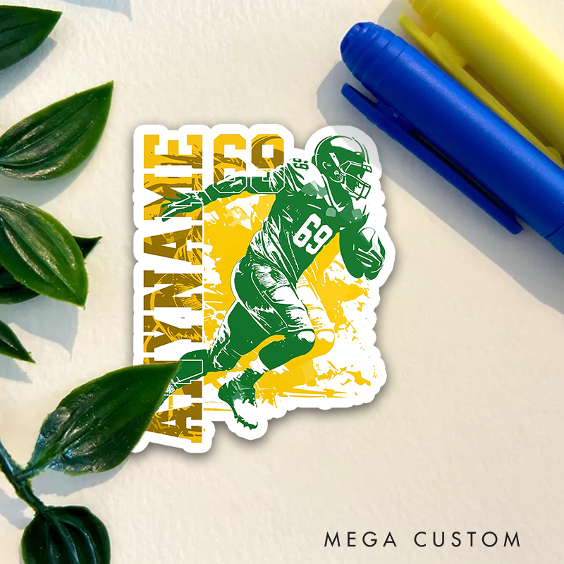 Personalized American Football Team Sticker with Custom Player Name and Number