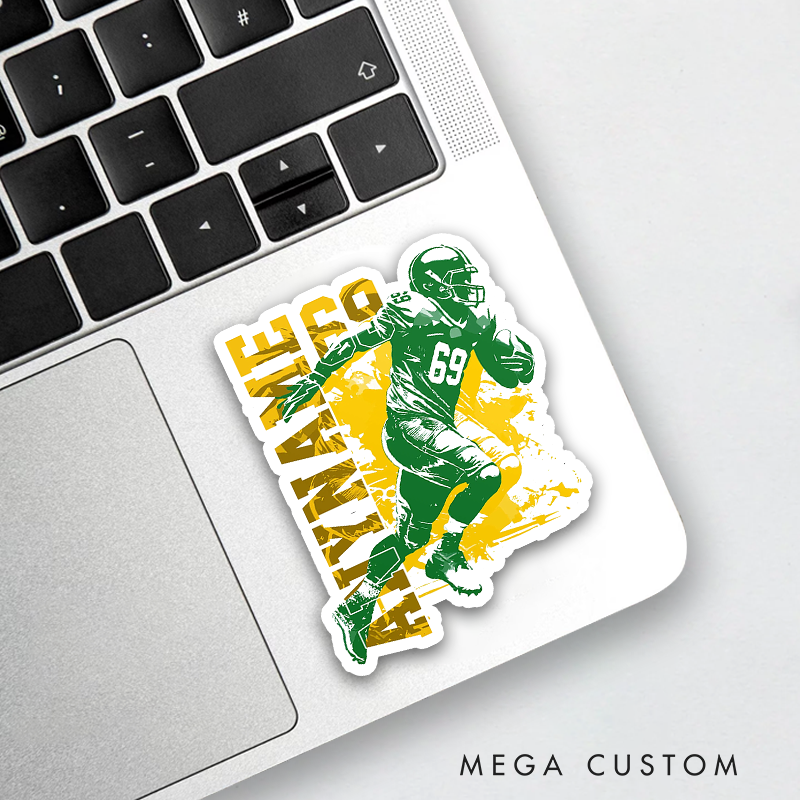 Personalized American Football Team Sticker with Custom Player Name and Number