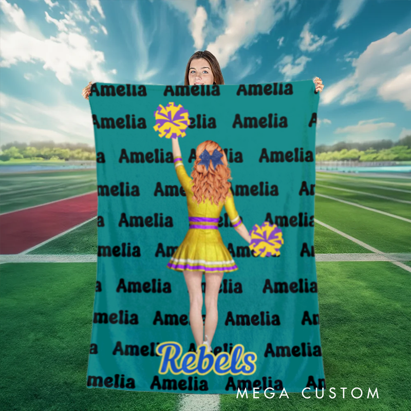 Personalized Cheerleader Blanket with Custom Name and Team Design