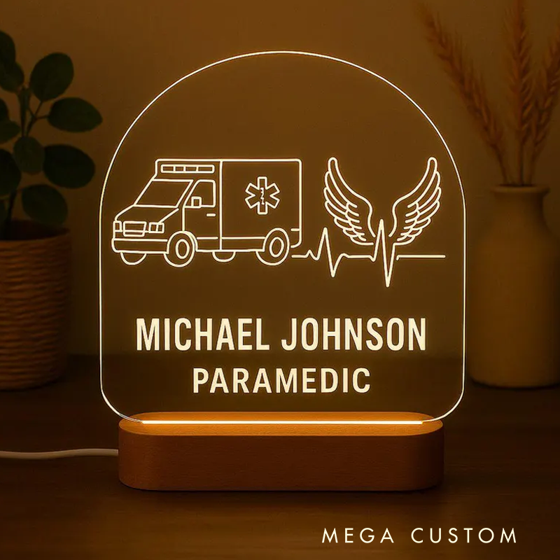 Personalized LED Night Light for Nurse Custom Decor with Acrylic Plate and Wood Base Nurse Graduation Gift Appreciation Week Gift