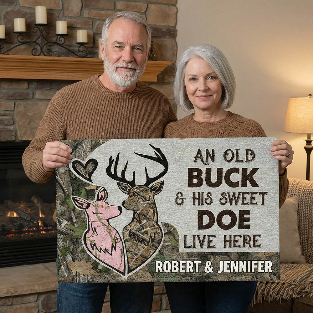 Personalized Deer Couple Doormat An Old Buck and His Sweet Doe Deer Camo Old Buck Sweet Doe Doormat with Name Couple Gift