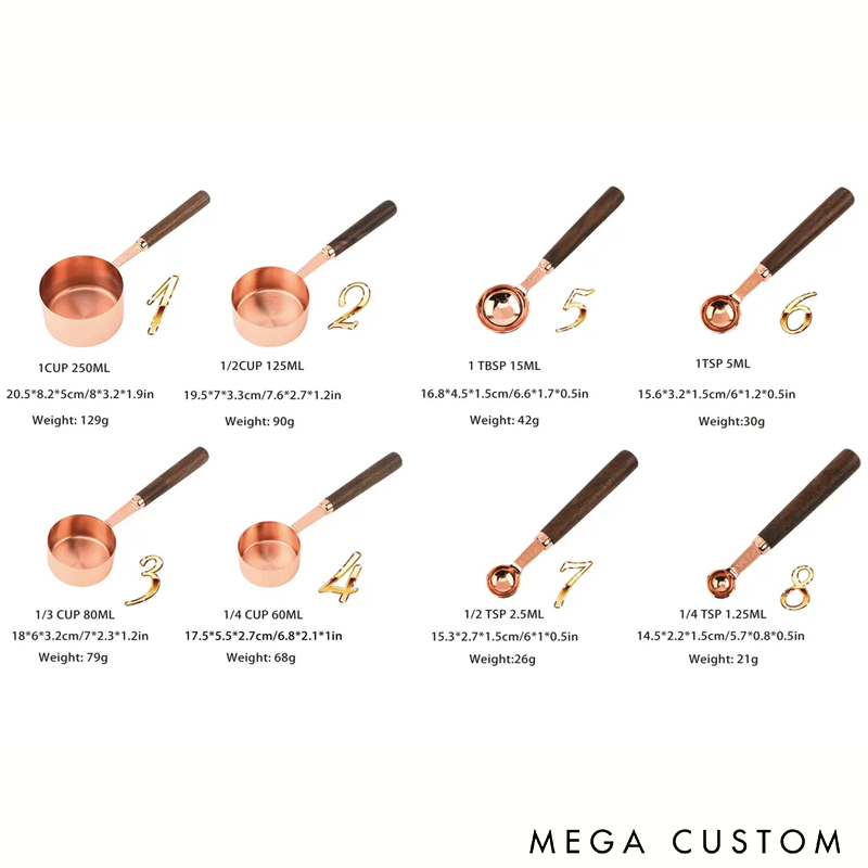 Personalized Measuring Cups Measuring Spoons Engraved Measuring Cups Spoons Set with Wooden Handles Kitchen Utensil  Elegant Design for Baking and Cooking Enthusiasts