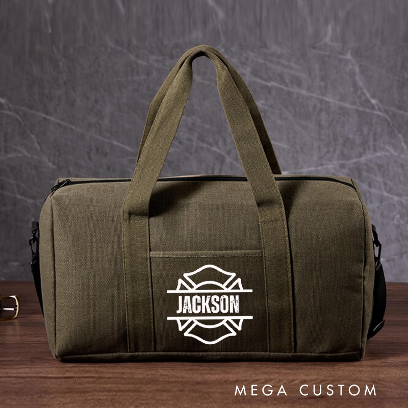 Personalized Canvas Duffle Bag for Firefighter Custom Weekender Bag Luggage Bag Gift For Fireman