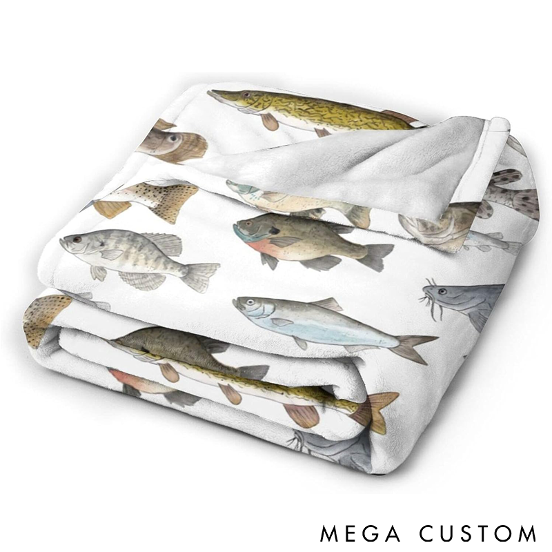 Personalized Fishing Blanket with Fish Species Design Custom Name  Soft and Cozy Throw for Fishermen Perfect Gift for Fishing Lover