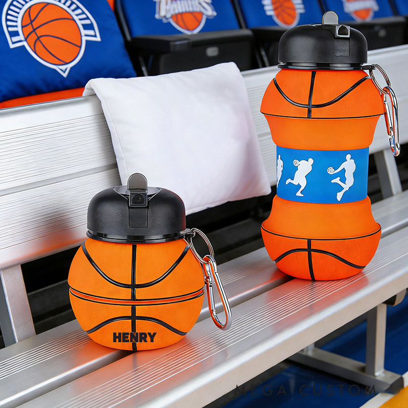 Personalized Foldable Clssic Basketball Water Cup Silicone Basketball Sports Water Bottle Custom Name Gift for Basketball Lovers