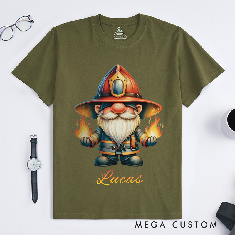 Personalized Fireman Gnomes Cute Design Gift Firefighter T-Shirt