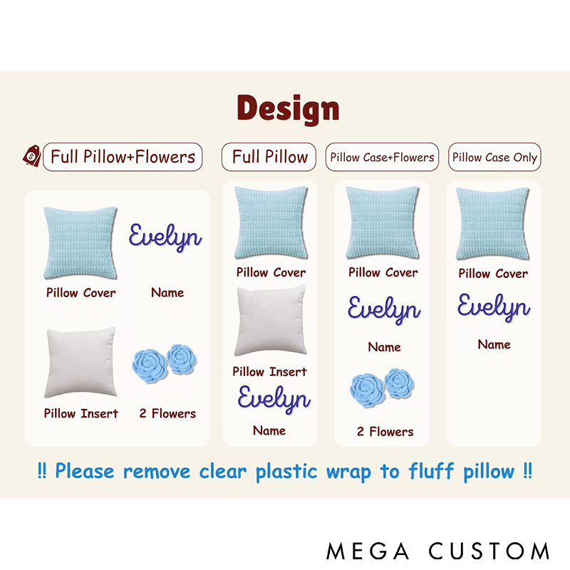 Personalized Knitted Throw Pillow Custom Name and Floral Accents Soft and Cozy Multiple Colors Perfect for Home Decor or Gifts